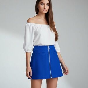 🌻Express Blue Thick Textured Exposed Front Zipper Mini Skirt Size 12